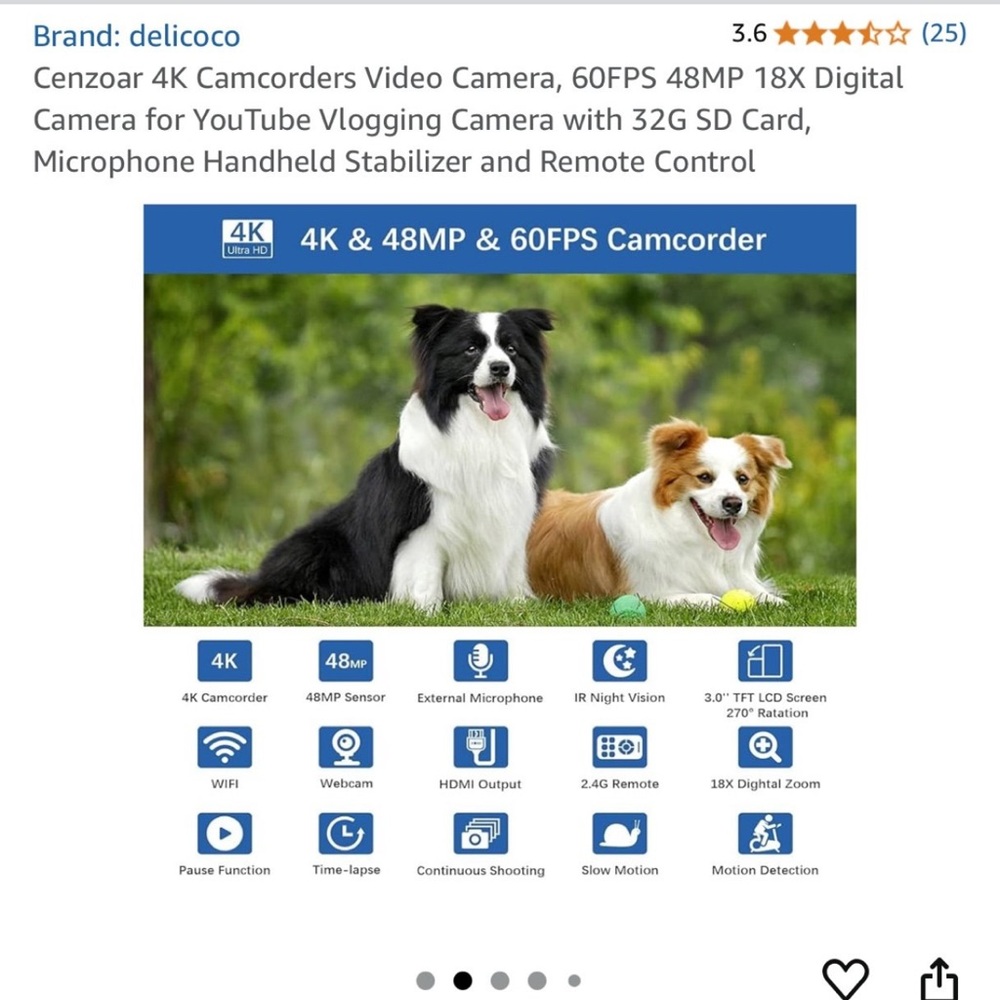 Cenzoar 4K Camcorders Video Camera, 60FPS 48MP 18X Digital Camera for YouTube Vl - Picture 3 of 11
